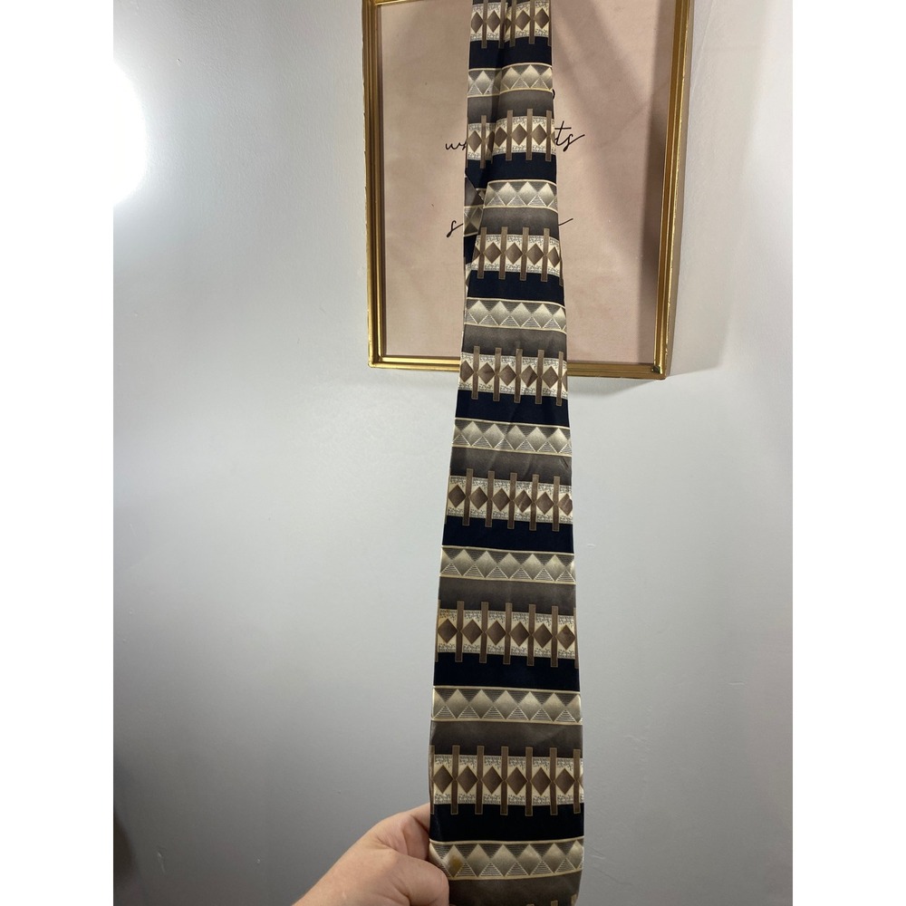 Alexander Julian Colours Mens Silk Necktie Black Brown Geometric Diamond Pattern